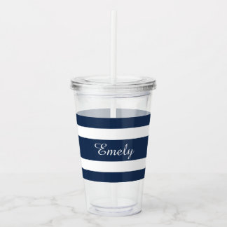 Modern Blue Name Script Acrylic Tumbler