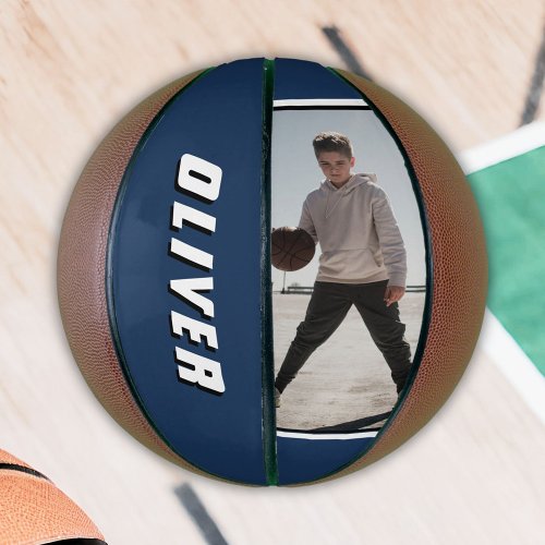 Modern Blue Name Text Photo Basketball