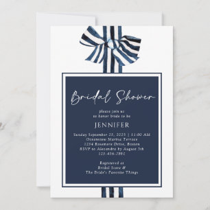 Modern Blue Nautical Stripe Ribbon Bridal Shower Invitation