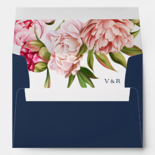 Modern Blue Navy Monogram Blush Pink Wedding Envelope