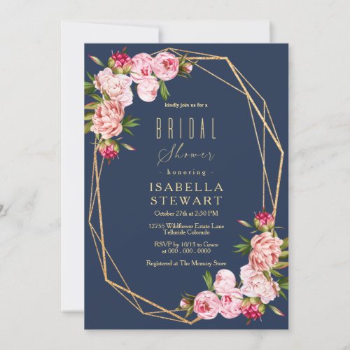 Modern Blue Navy Simple Blush Pink Bridal Shower Invitation