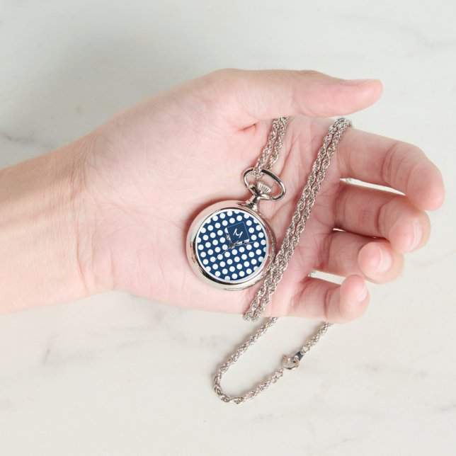 Modern Blue Navy White Monogram Watch (Hand)