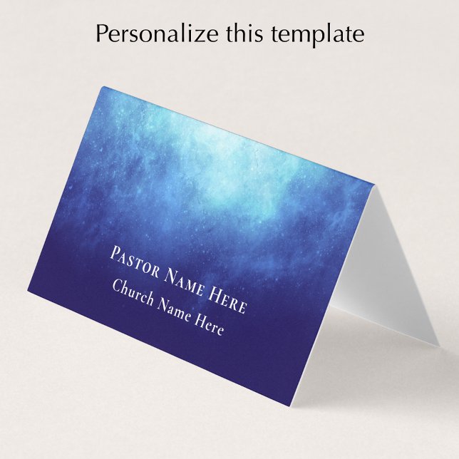 Modern Blue Nebula Custom Text QR Code Pastor Business Card (Personalize this editable business card template. Modern blue nebula with QR code and contact info.
)