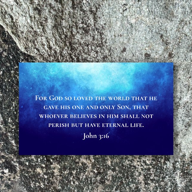 Modern Blue Nebula John 3:16 Bible Scripture Business Card (Customize this scripture card. John 3:16 Bible verse in modern script on blue nebula background.)