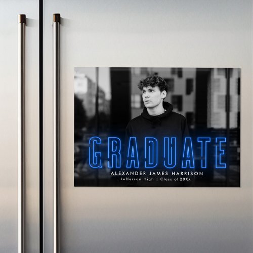 Modern Blue Neon Photo Graduation Announcement