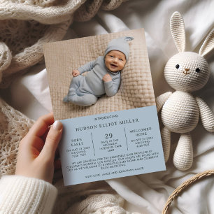 Modern Blue NICU Graduation Preemie Birth Photo  Announcement