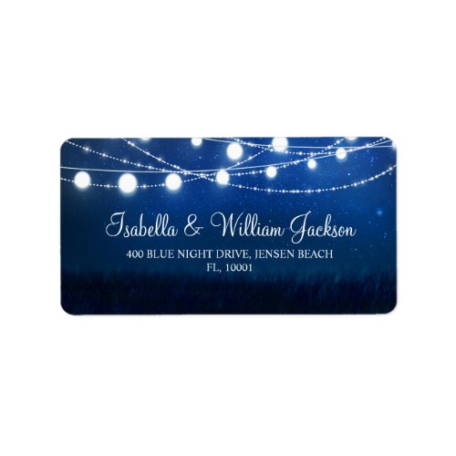 Modern Blue Night String Lights Wedding Address Label