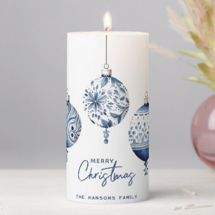 Modern Blue Nordic Style Ornaments Merry Christmas Pillar Candle