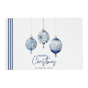 Modern Blue Nordic Style Ornaments Merry Christmas Placemat