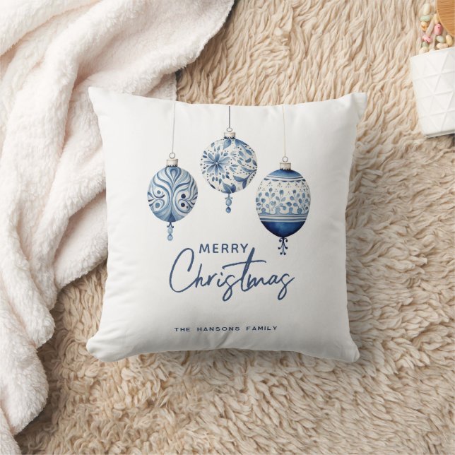 Modern Blue Nordic Style Ornaments Merry Christmas Throw Pillow (Blanket)
