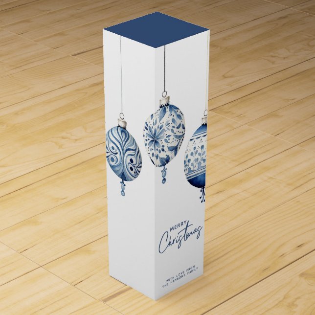 Modern Blue Nordic Style Ornaments Merry Christmas Wine Box (Front)