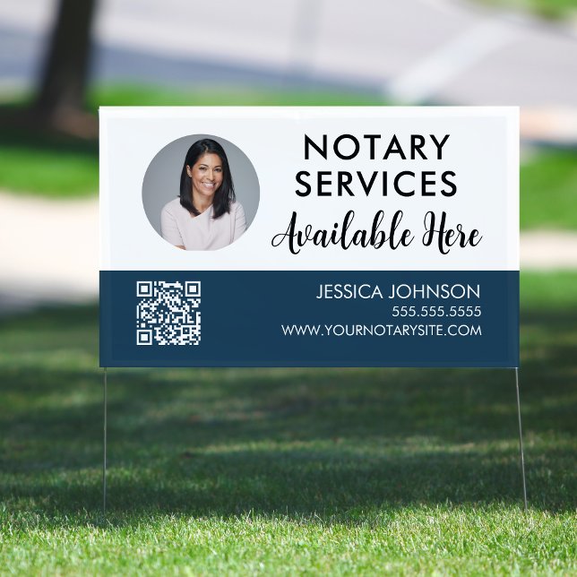 Modern Blue Notary Available Minimal Photo QR Code Sign (Creator Uploaded)