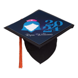 Modern Blue Nursing Graduation Party Cap Topper