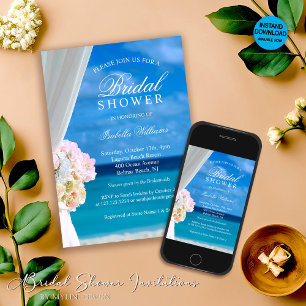 Modern Blue Ocean Beach Bridal Shower Invitation