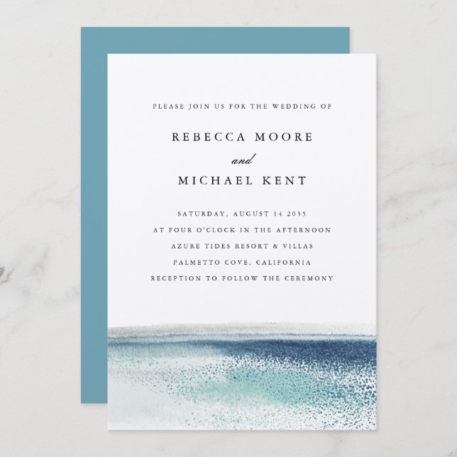 Modern Blue Ocean Beach Nautical Wedding Invitation (Front/Back)