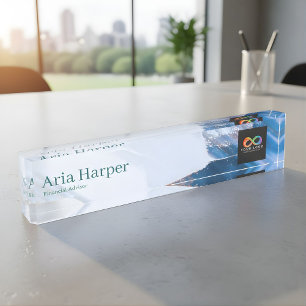 Modern Blue Ocean Ripple Custom Financial Advisor  Desk Name Plate