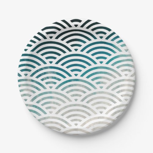 Modern Blue Ocean  Sand Geometric Pattern Summer Paper Plates