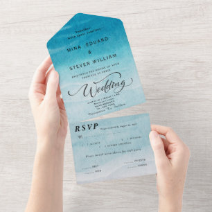Modern blue ocean Watercolor All In One Invitation