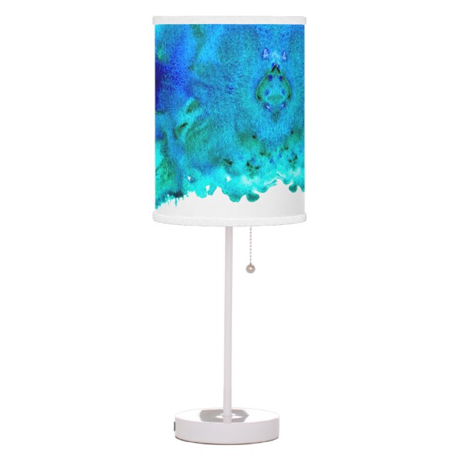 Modern blue ocean watercolor art table lamp (Left)
