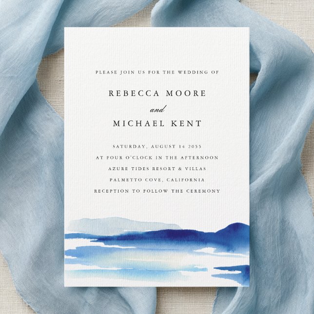 Modern Blue Ocean Watercolor Wedding Invitation (Creator Uploaded)