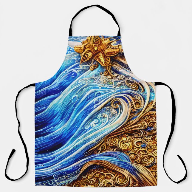 Modern Blue Ocean Waves Apron (Front)