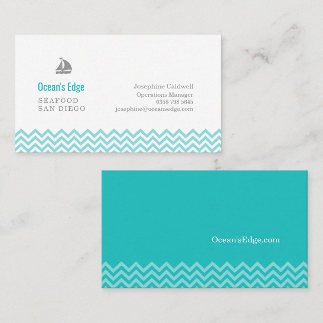 Modern Blue Ocean Waves Business Card (Front/Back)