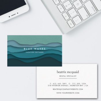 Modern Blue Ocean Waves Coastal Business Card by ThePlayfulPixel at Zazzle