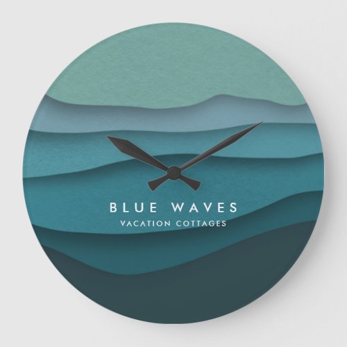Modern Blue Ocean Waves Large Clock