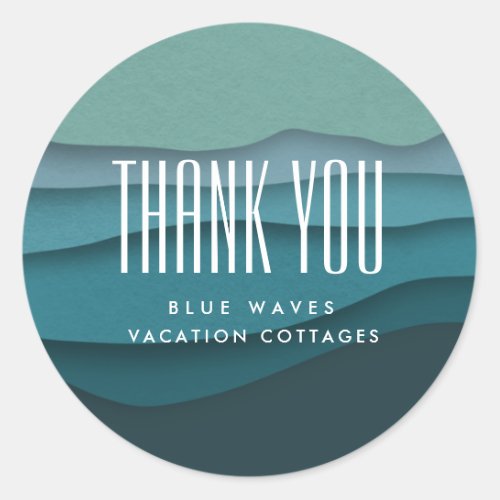 Modern Blue Ocean Waves Thank You Classic Round Sticker