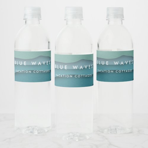 Modern Blue Ocean Waves Water Bottle Label