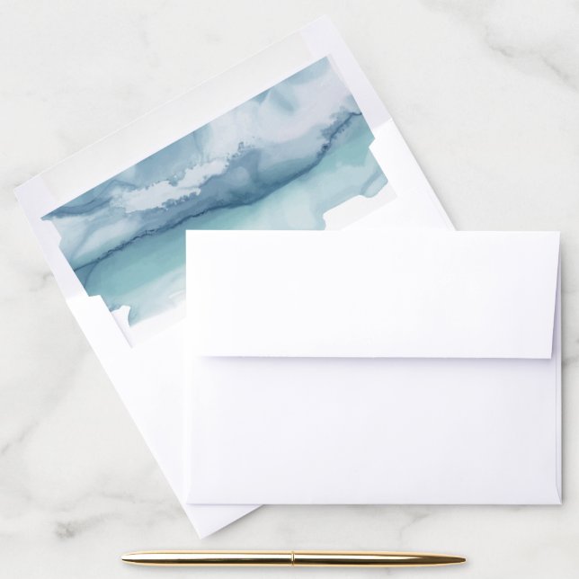 Modern Blue Ocean Wedding Envelope Liner (Desk)
