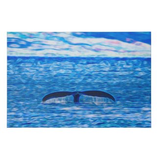 Modern Blue Ocean Whale Tail Fractal Art Faux Canvas Print