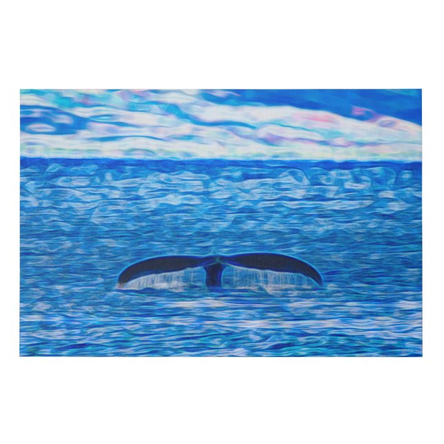 Modern Blue Ocean Whale Tail Fractal Art Faux Canvas Print (Front)