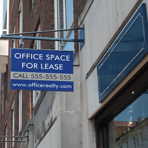 Modern Blue Office Space for Lease Real Estate Sign