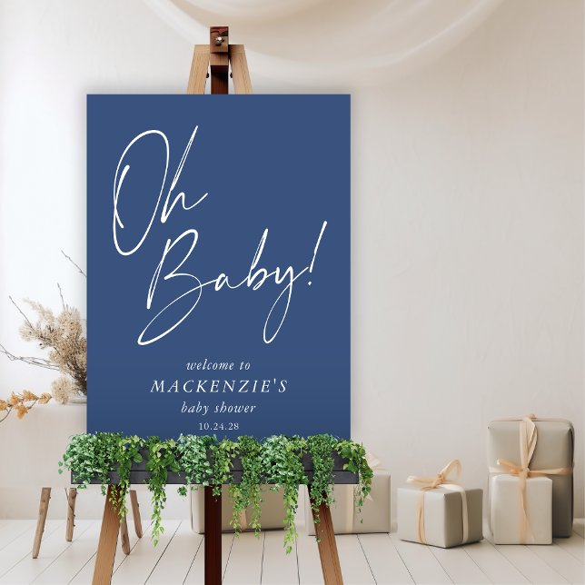 Modern Blue Oh Baby Baby Shower Welcome Foam Board (Modern Blue "Oh Baby!" Minimalist Handwritten Script Baby Shower Welcome Sign)