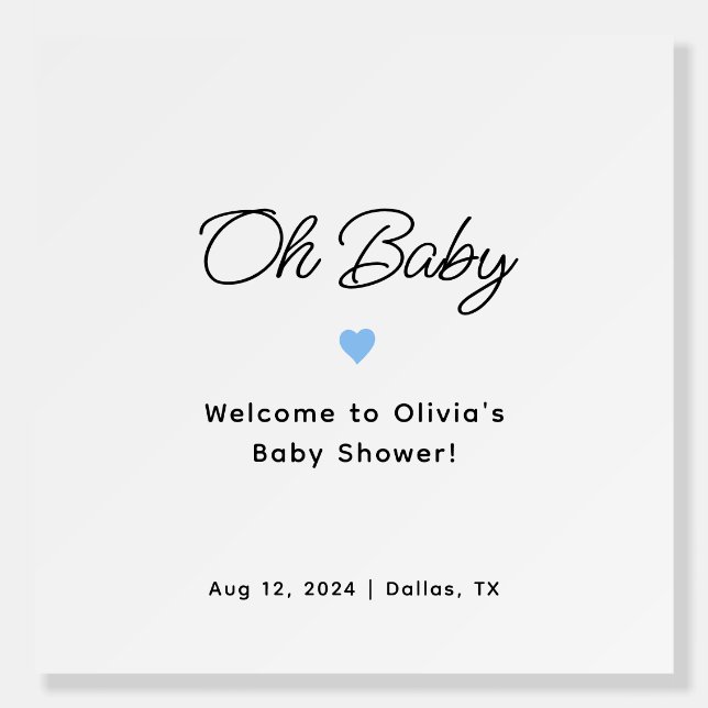 Modern Blue Oh Baby Shower Welcome Sign (Front)