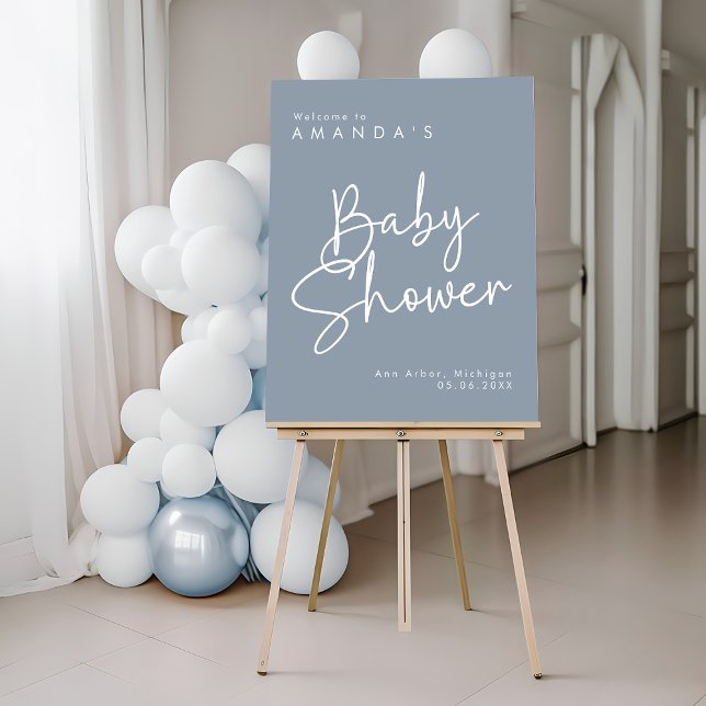 Modern Blue Oh Baby Simple Baby Shower Welcome Foam Board (Creator Uploaded)