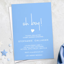 Modern Blue Oh Boy Baby Shower Card Tiny Heart