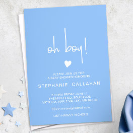 Modern Blue Oh Boy Baby Shower Card Tiny Heart