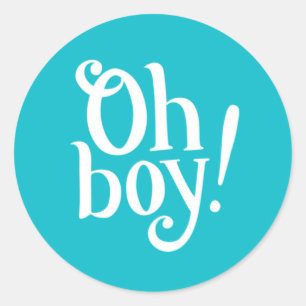 Modern Blue Oh Boy! Classic Round Sticker