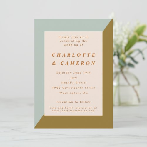 Modern Blue Olive Color Block All_In_One Wedding  Invitation