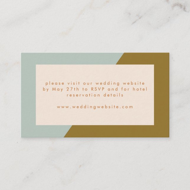 Modern Blue Olive Color Block Wedding Enclosure Card (Front)