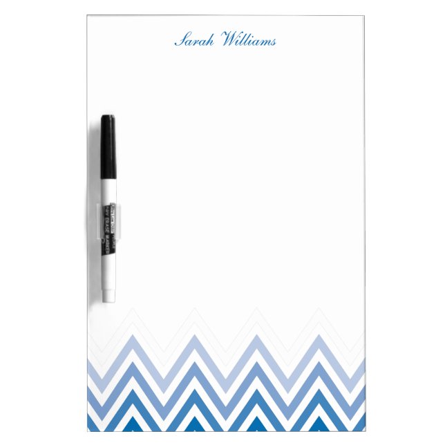 Modern Blue Ombre Chevrons Personalized Dry-Erase Board (Front)
