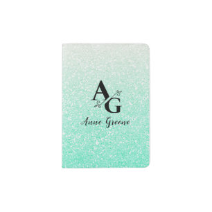 Modern Blue Ombre Letters A & G Floral Monogram Passport Holder