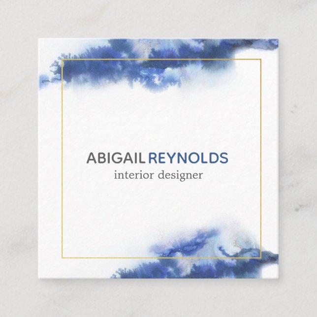 Modern Blue Ombre Marble Professional Square Business Card (Front)