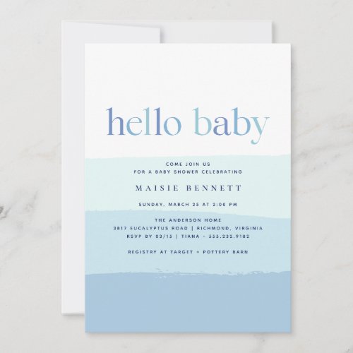 Modern Blue Ombre  Simple Boy Baby Shower Invitation