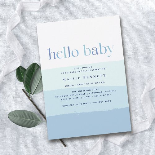 Modern Blue Ombre  Simple Boy Baby Shower Invitation