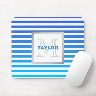 Modern Blue Ombre Stripes With Name Monogram