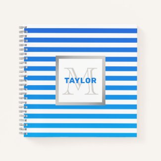 Modern Blue Ombre Stripes With Name Monogram