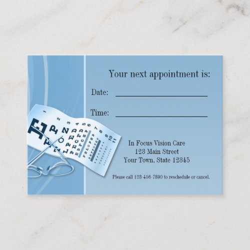 Modern Blue Optometrist Appointment Card